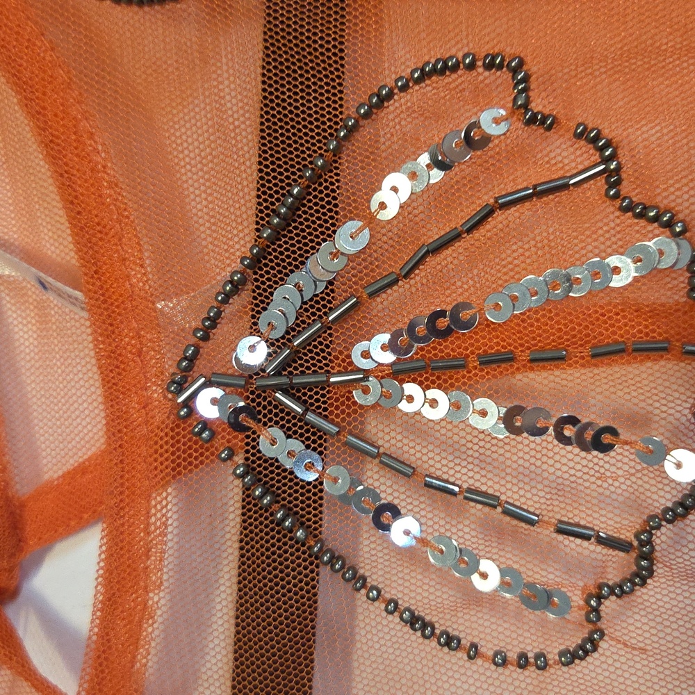 Free People Orange Mesh Accessory with Silver Beading